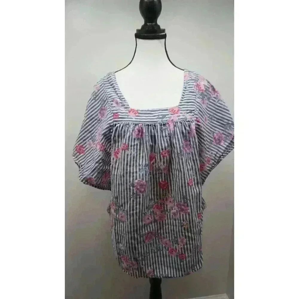 Time and Tru Women’s Striped Floral Blouse, Size M (8-10) - Picture 3 of 14